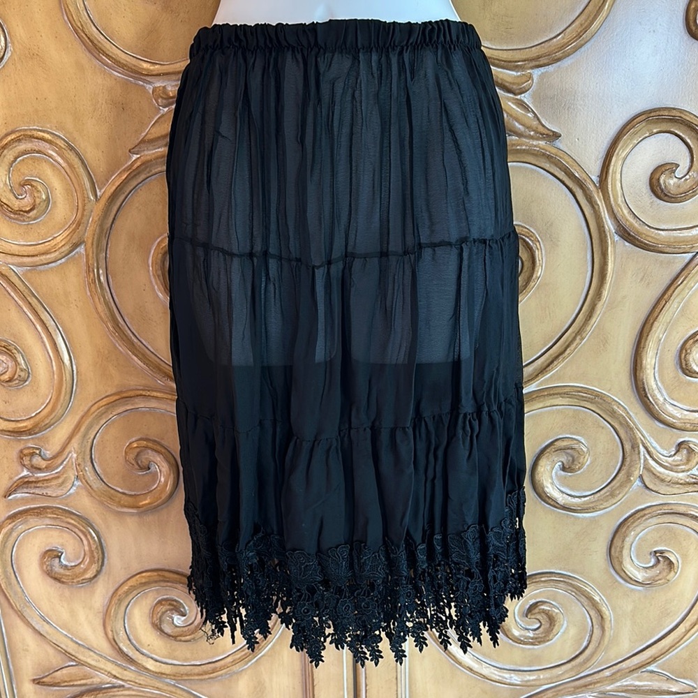 The Limited Black Tiered lace trimmed  Skirt